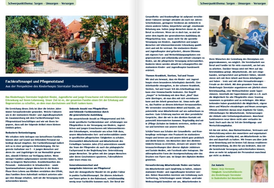 Interview der DKHV Redaktion mit Sterntaler Geschäftsführerin Anja Hermann zum Sorgenthema Fachkraftmangel und Pflegenotstand